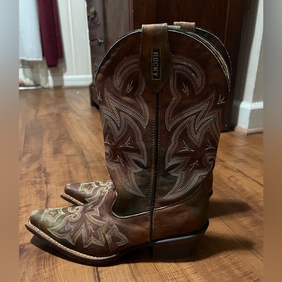 ROCKY HANDMADE Leather Western Cowgirl  Boots-Brown Size 6 - Picture 5 of 14